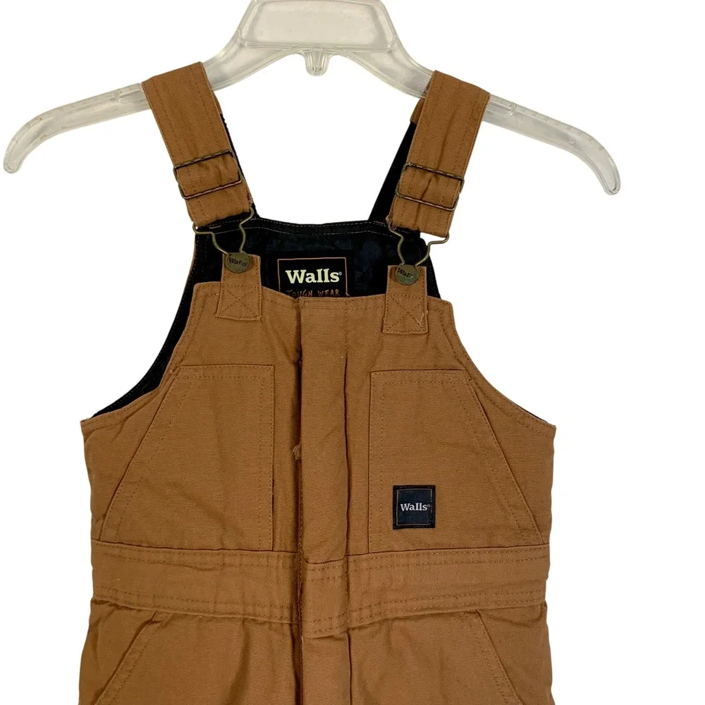 WALLS Canvas Duck Kids M Grow System (unused) Brown Insulated Bib‎ Overalls